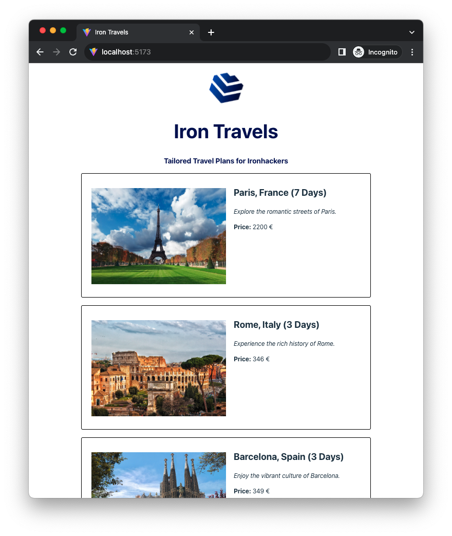 lab-react-iron-travels screenshot 3