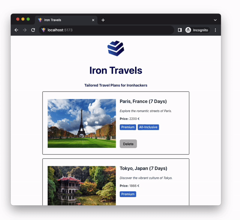 lab-react-iron-travels screenshot 5