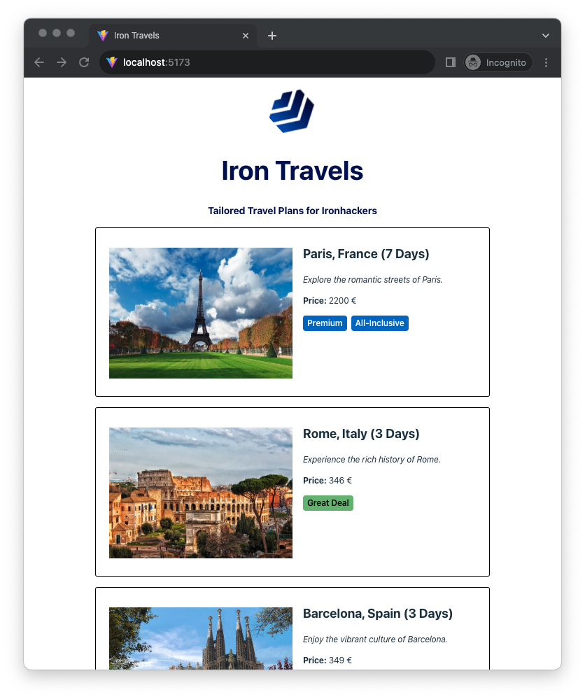 lab-react-iron-travels screenshot 4