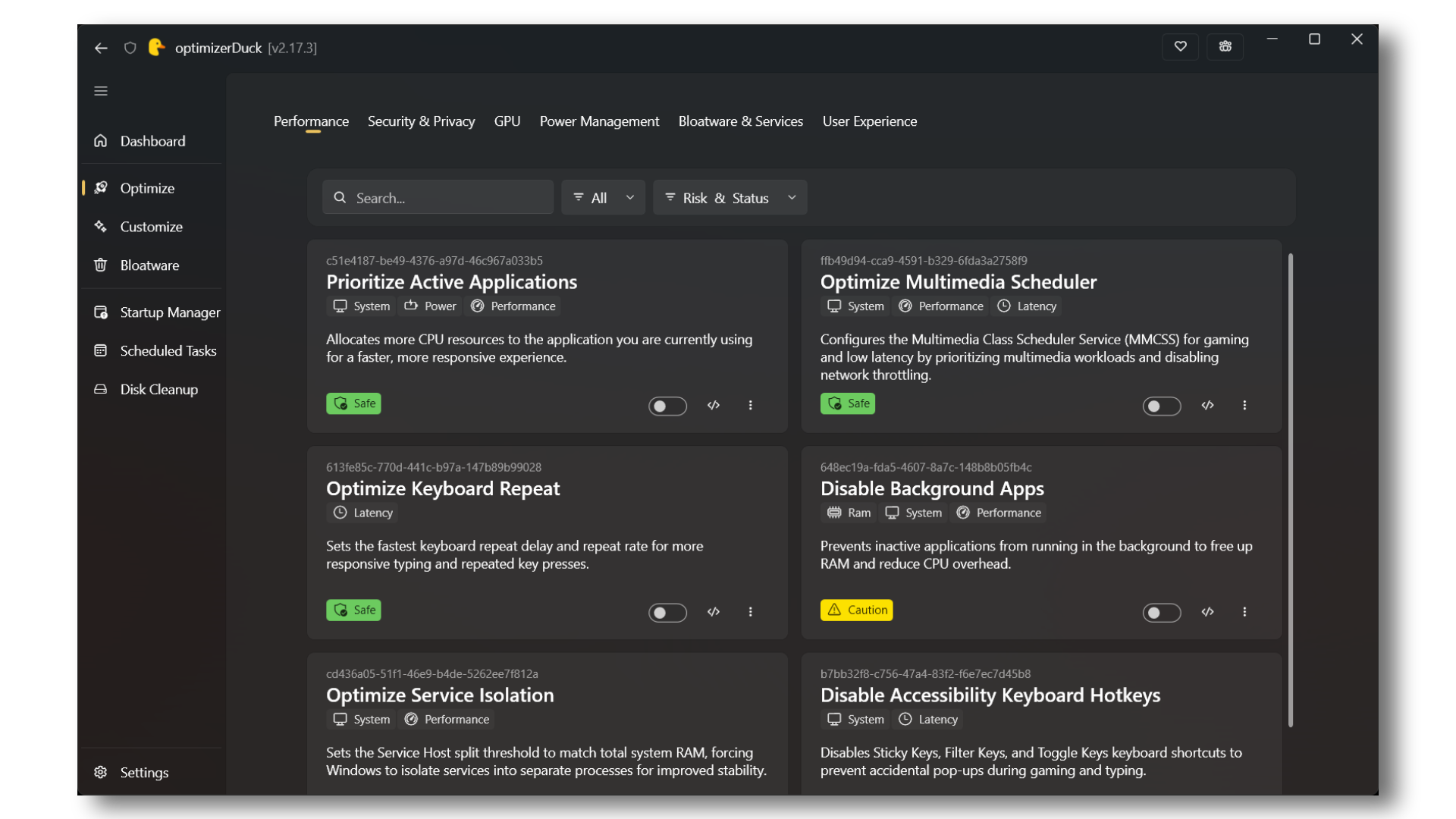 optimizerDuck screenshot 2