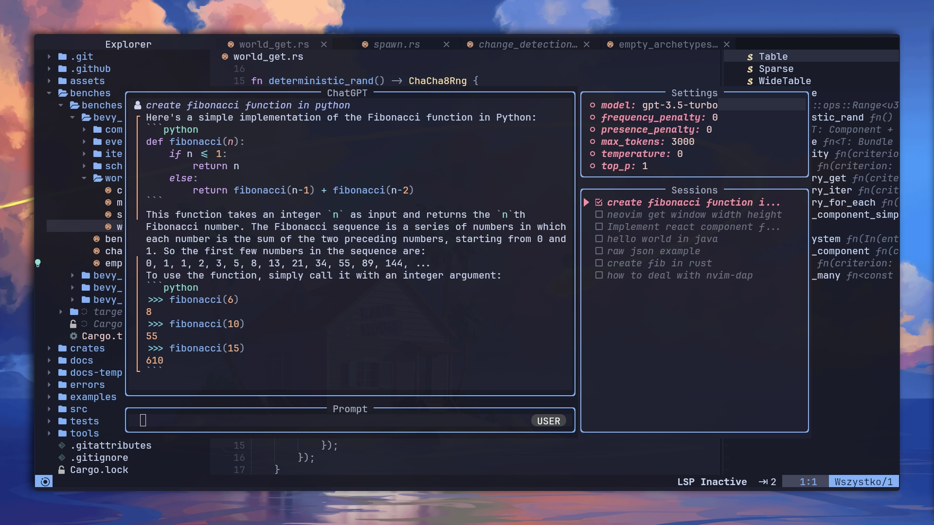 ChatGPT.nvim screenshot 1
