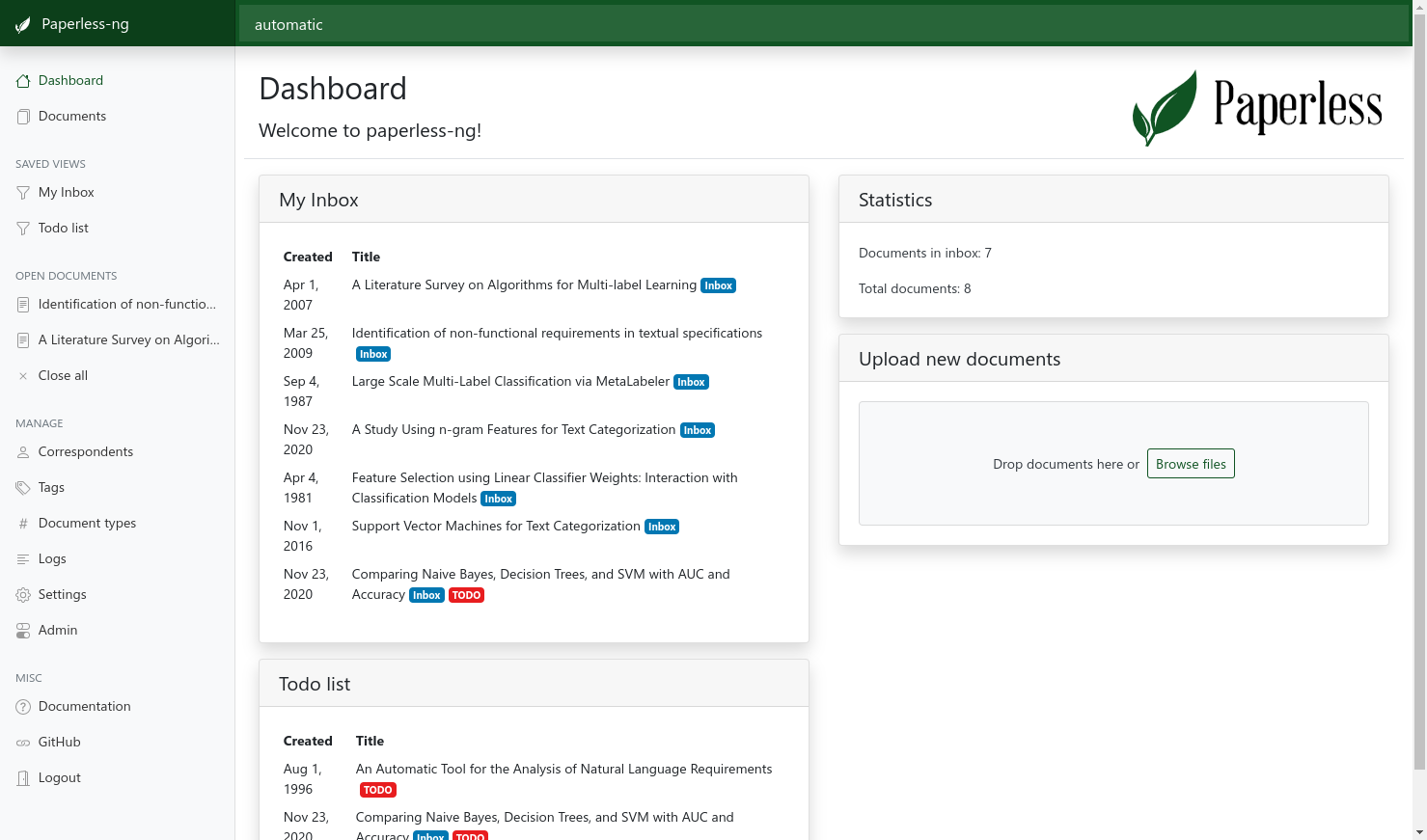 paperless-ng screenshot 1