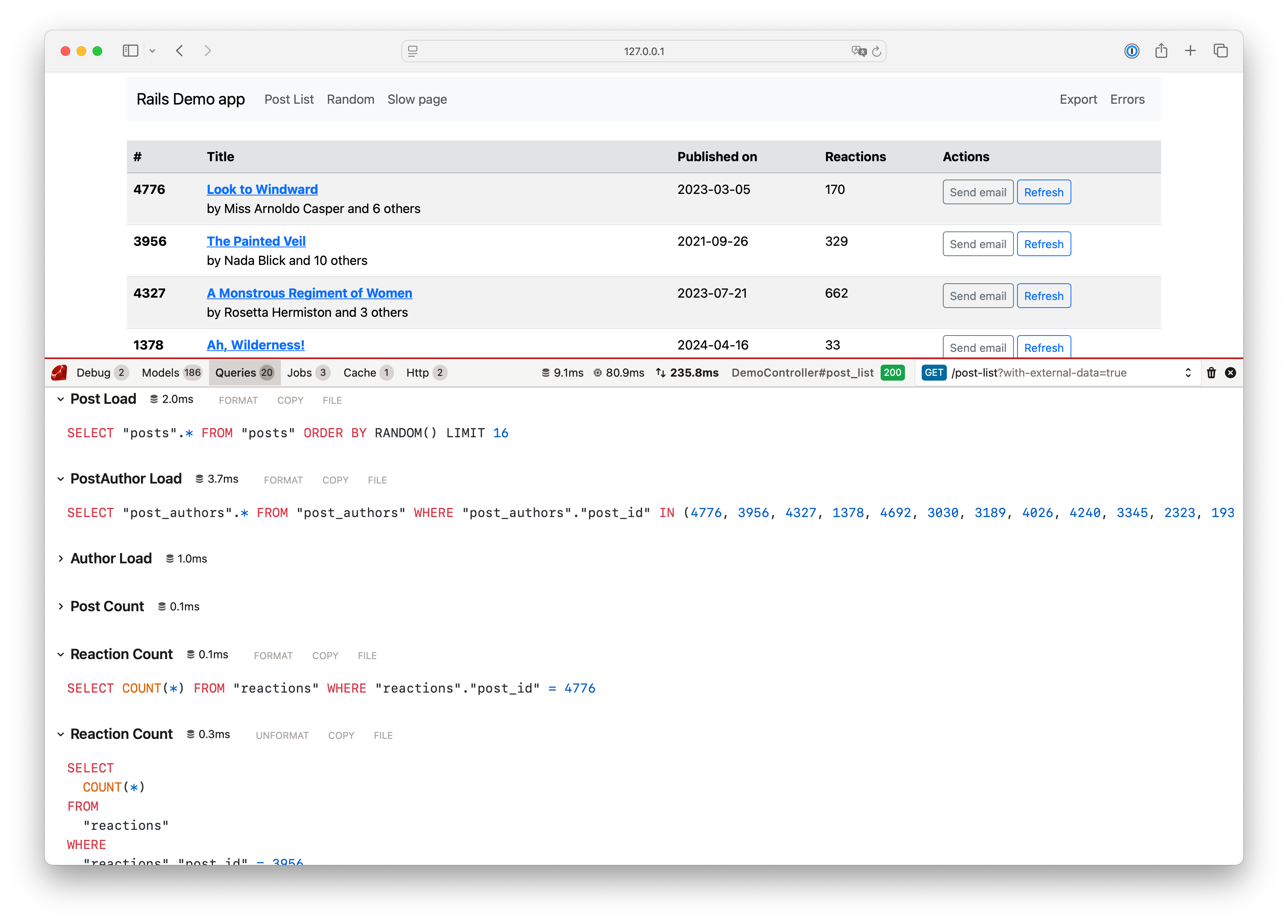 debugbar screenshot 1