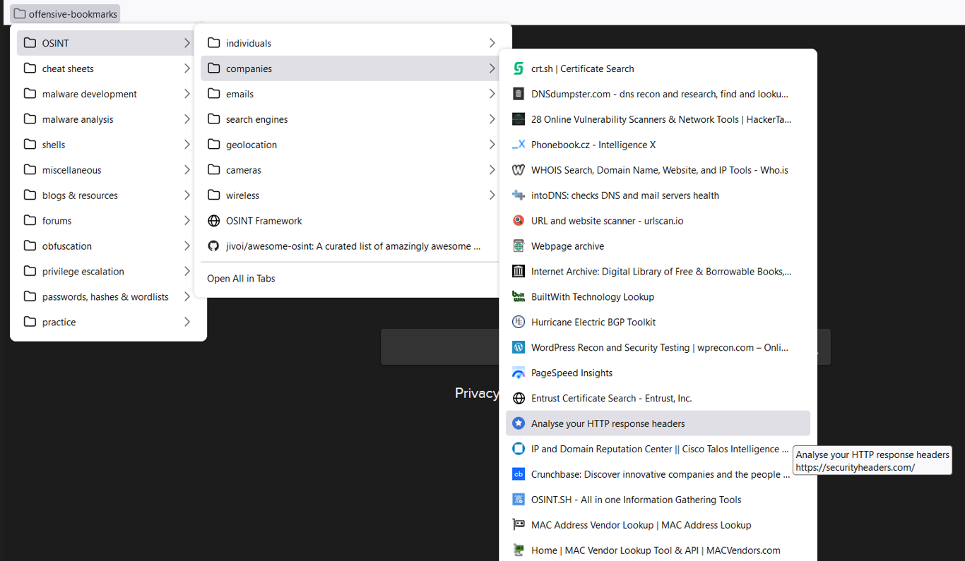 offensive-bookmarks screenshot 1