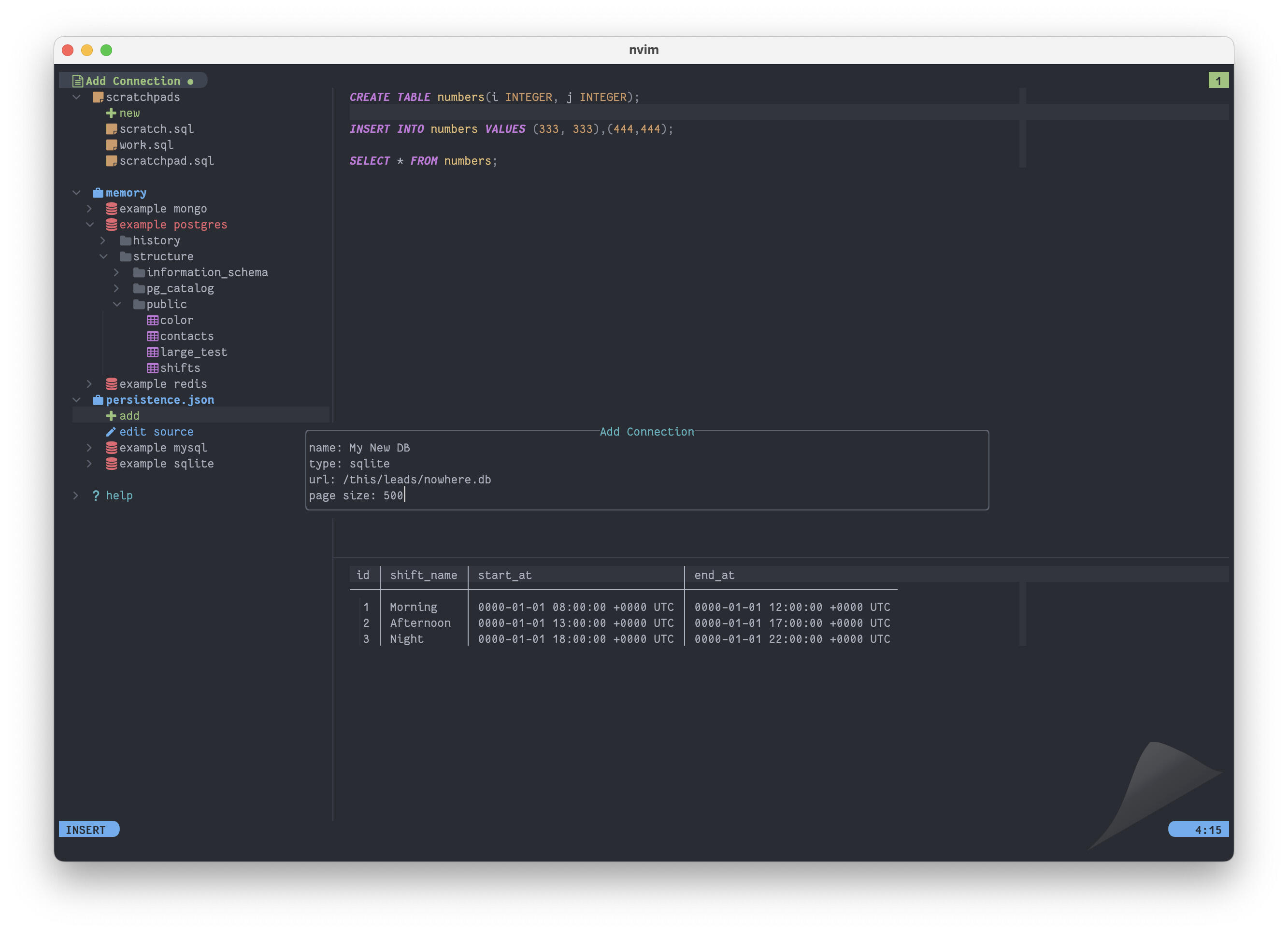 nvim-dbee screenshot 1