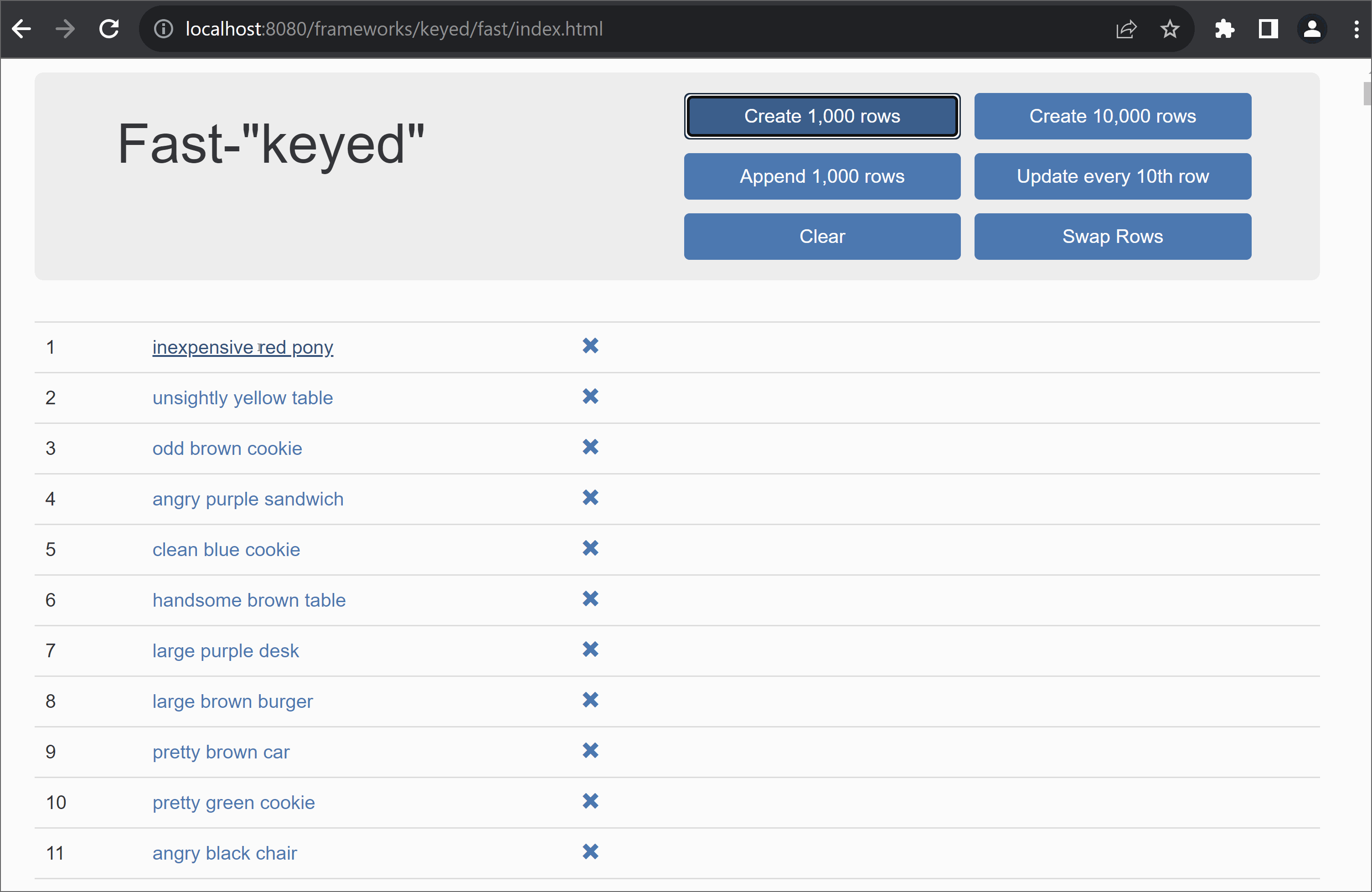 js-framework-benchmark screenshot 5