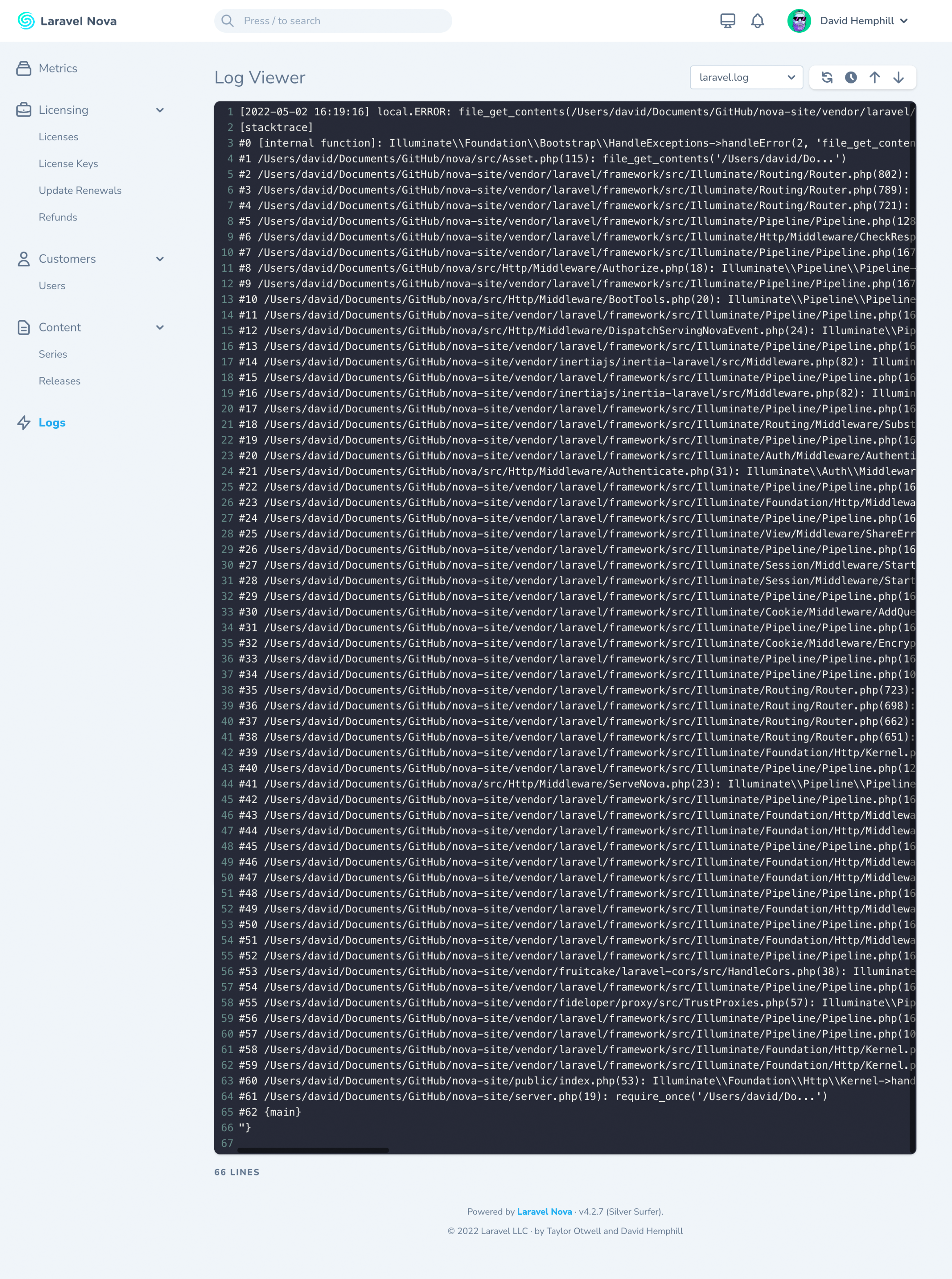 nova-log-viewer screenshot 1
