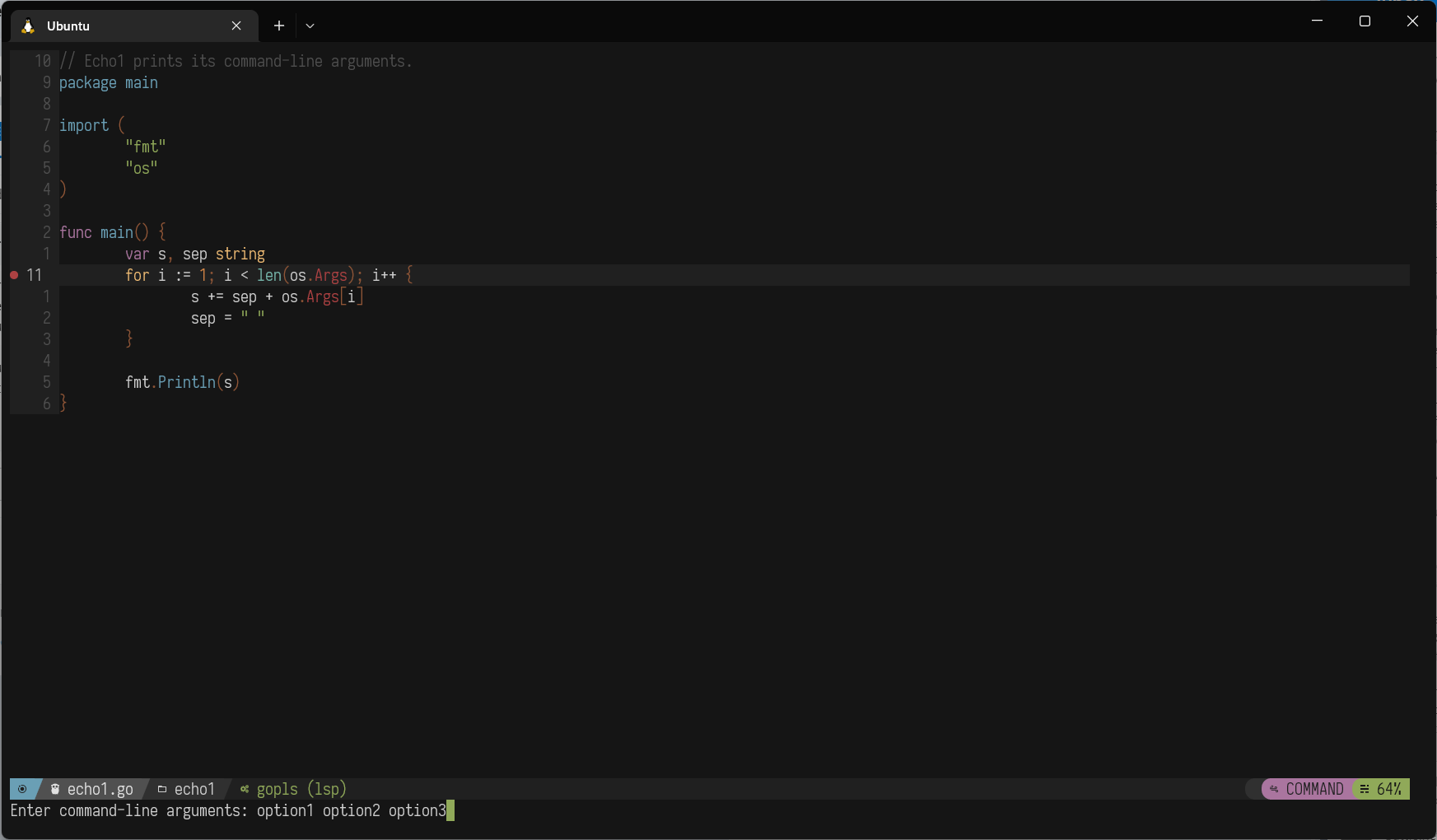 nvim-dap-go screenshot 2