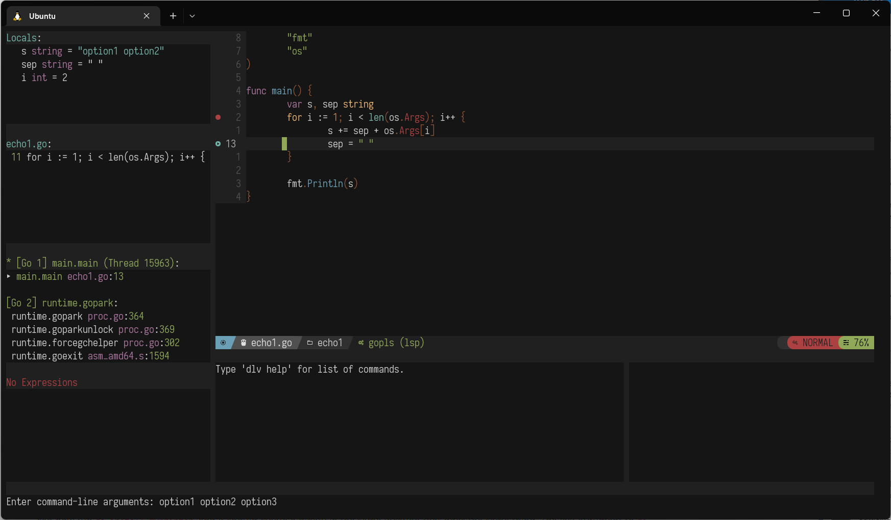 nvim-dap-go screenshot 3