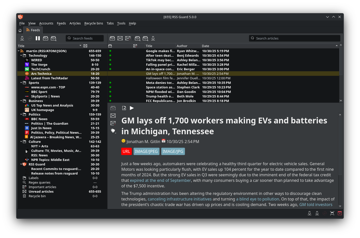 rssguard screenshot 2