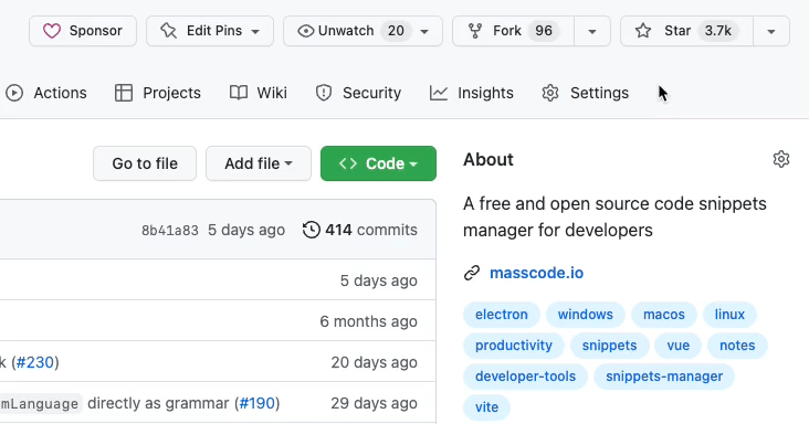 massCode screenshot 3
