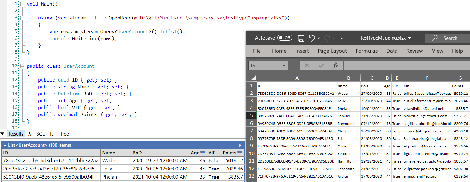 MiniExcel screenshot 1