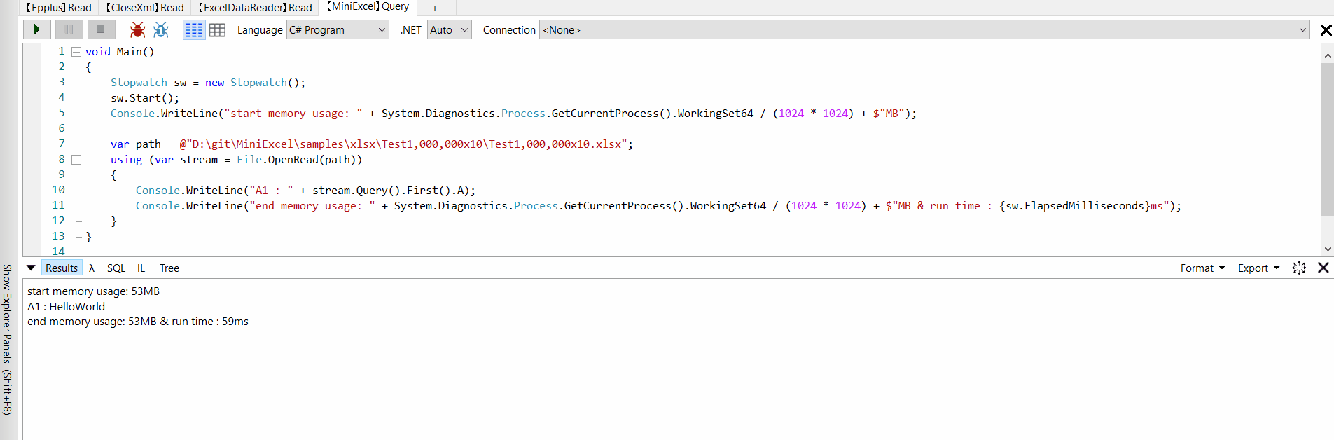 MiniExcel screenshot 2