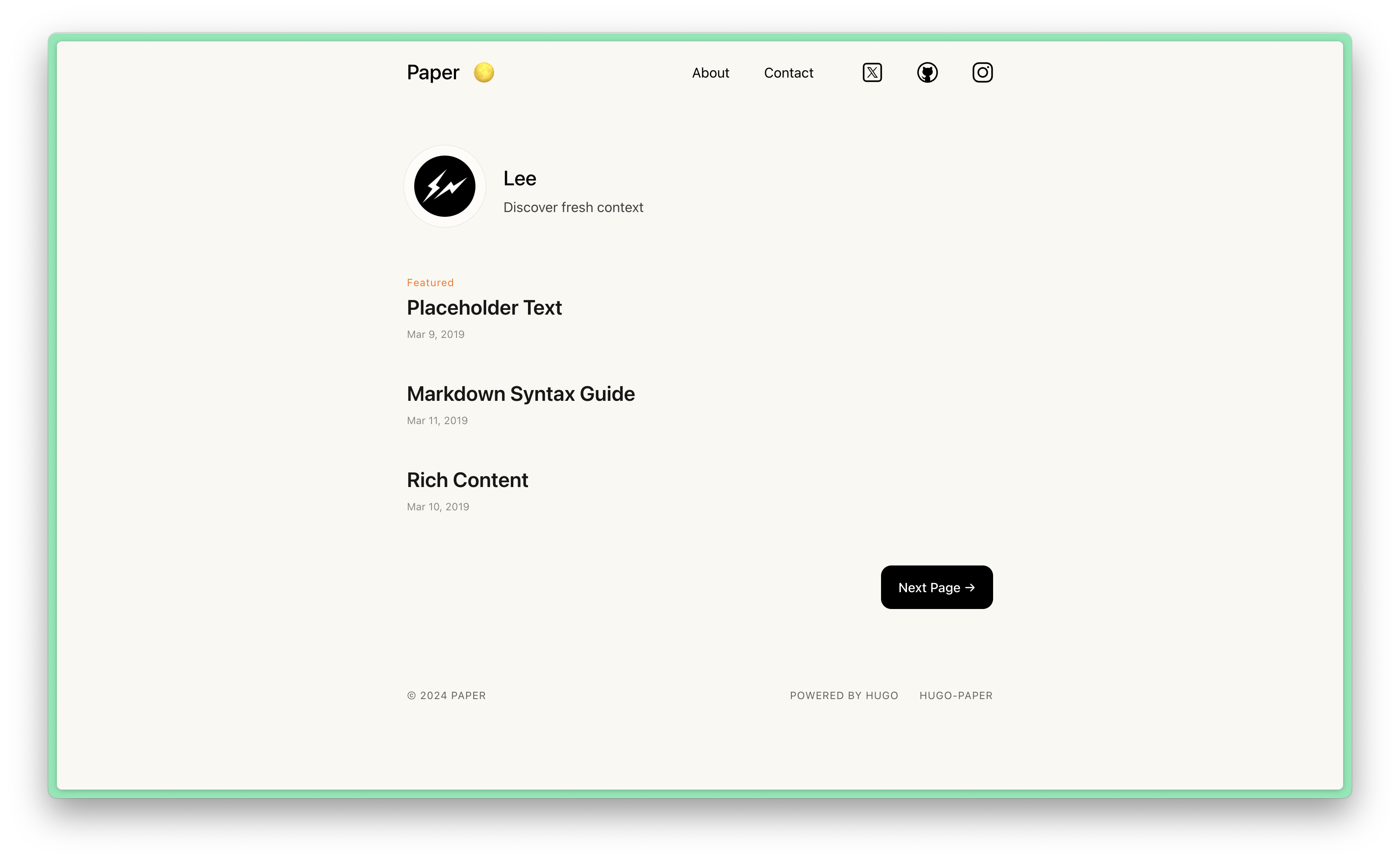 hugo-paper screenshot 1