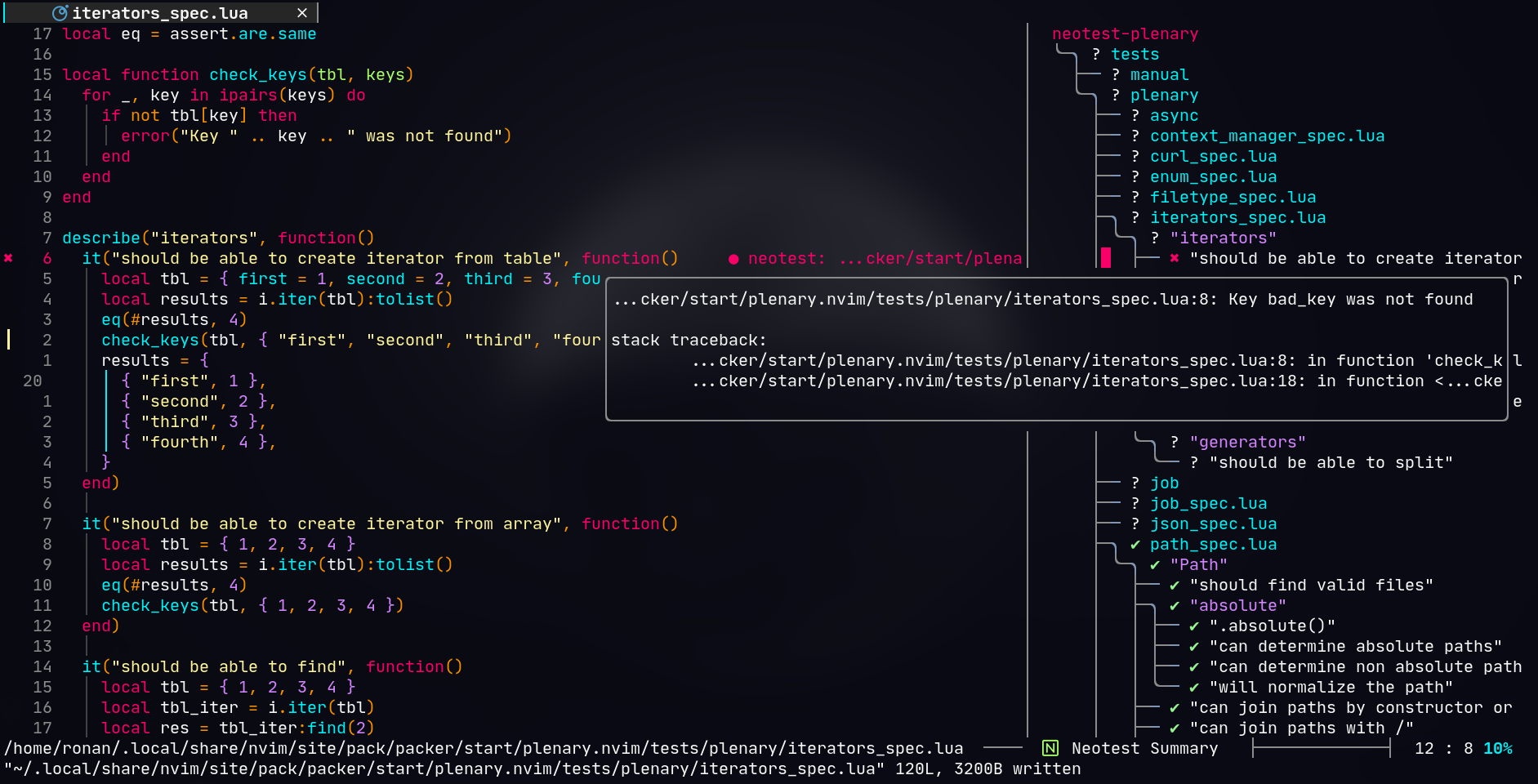 neotest-plenary screenshot 1