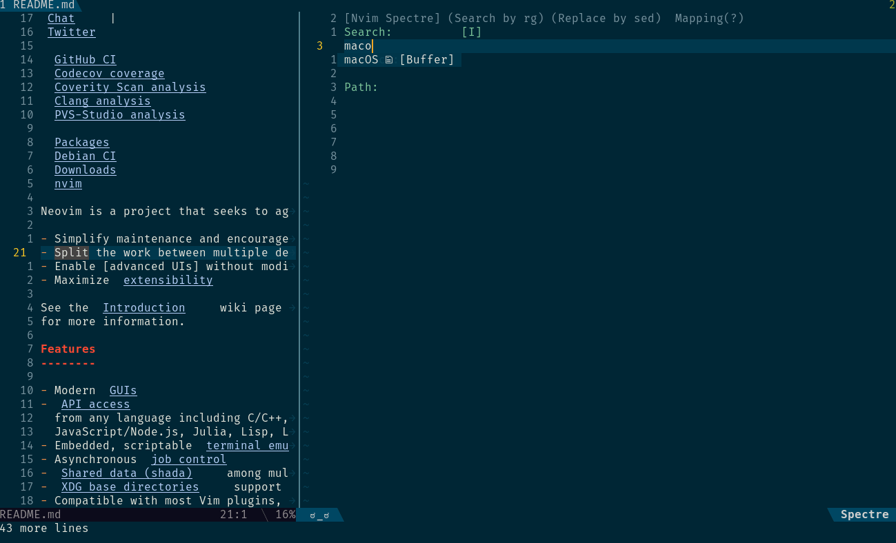 nvim-spectre screenshot 1