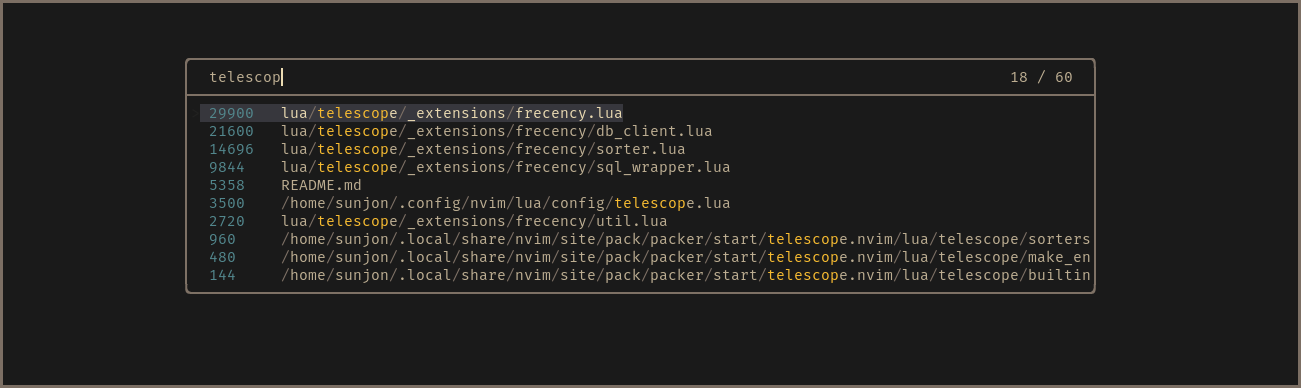 telescope-frecency.nvim screenshot 1