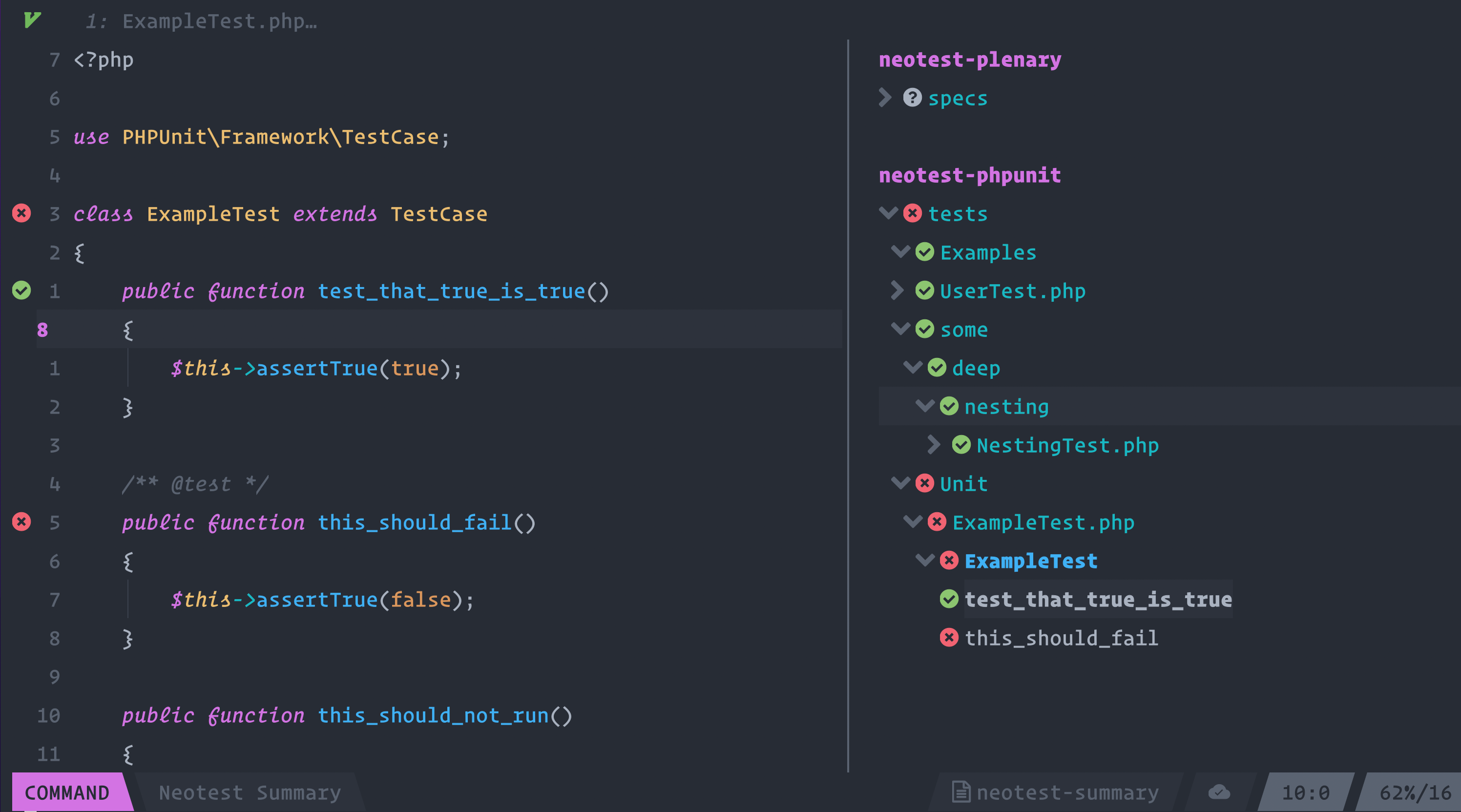 neotest-phpunit screenshot 1