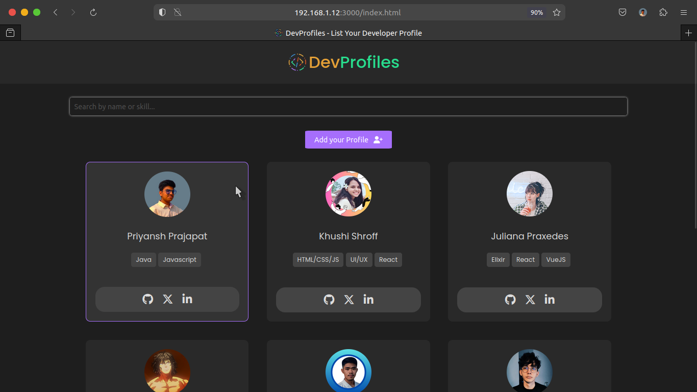 DevProfiles screenshot 1