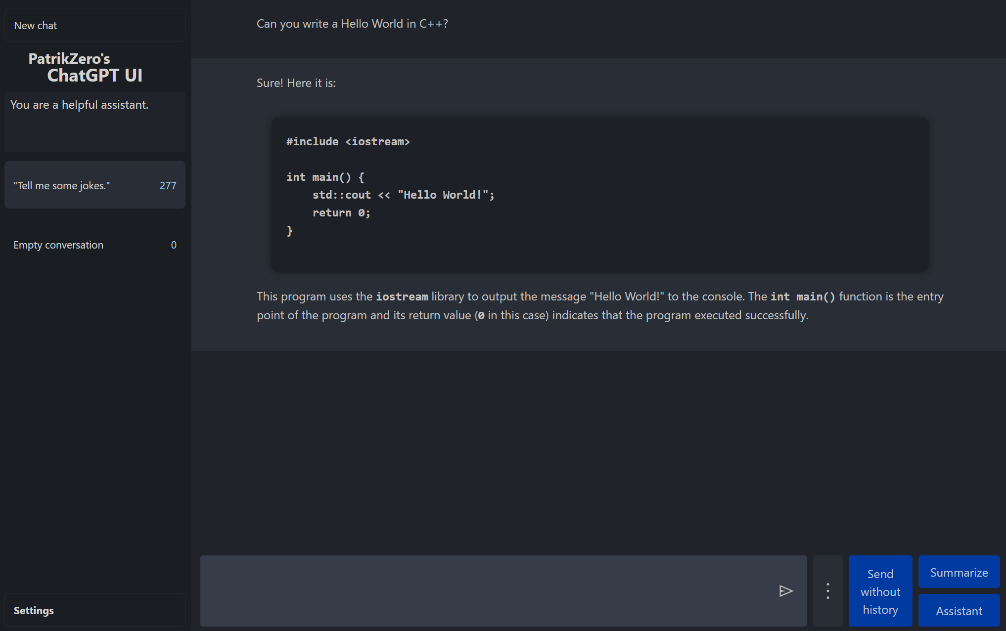 PatrikZeros-ChatGPT-API-UI screenshot 1