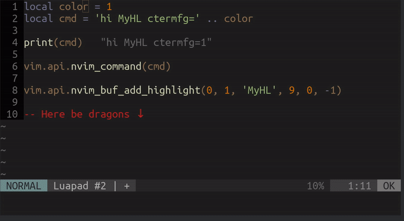 nvim-luapad screenshot 2