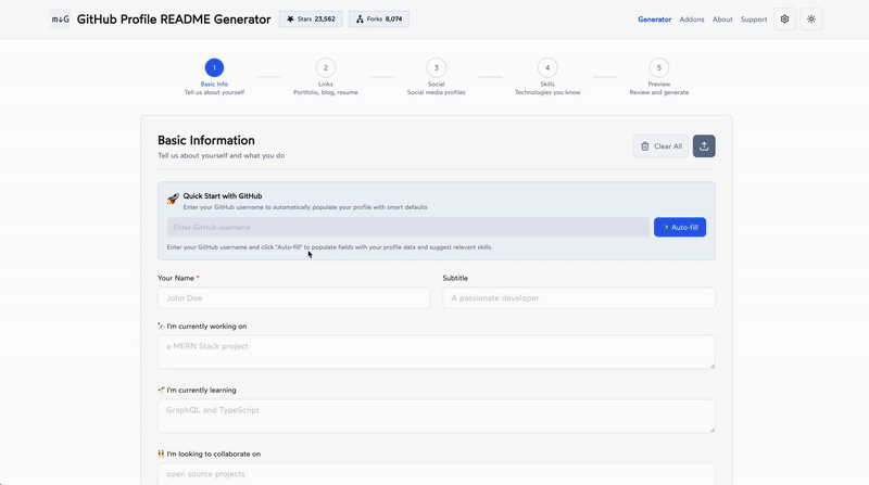 github-profile-readme-generator screenshot 2