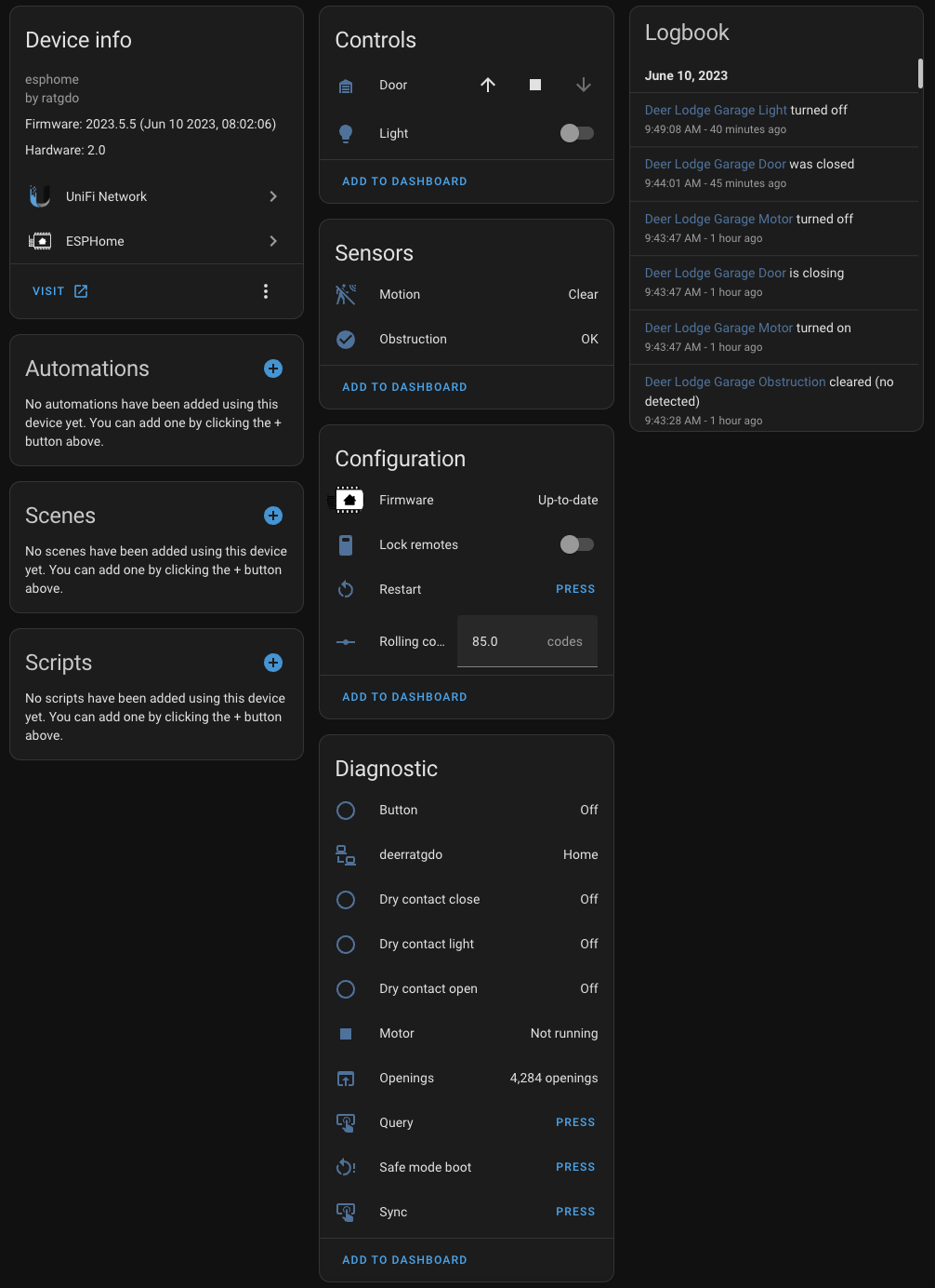 esphome-ratgdo screenshot 2