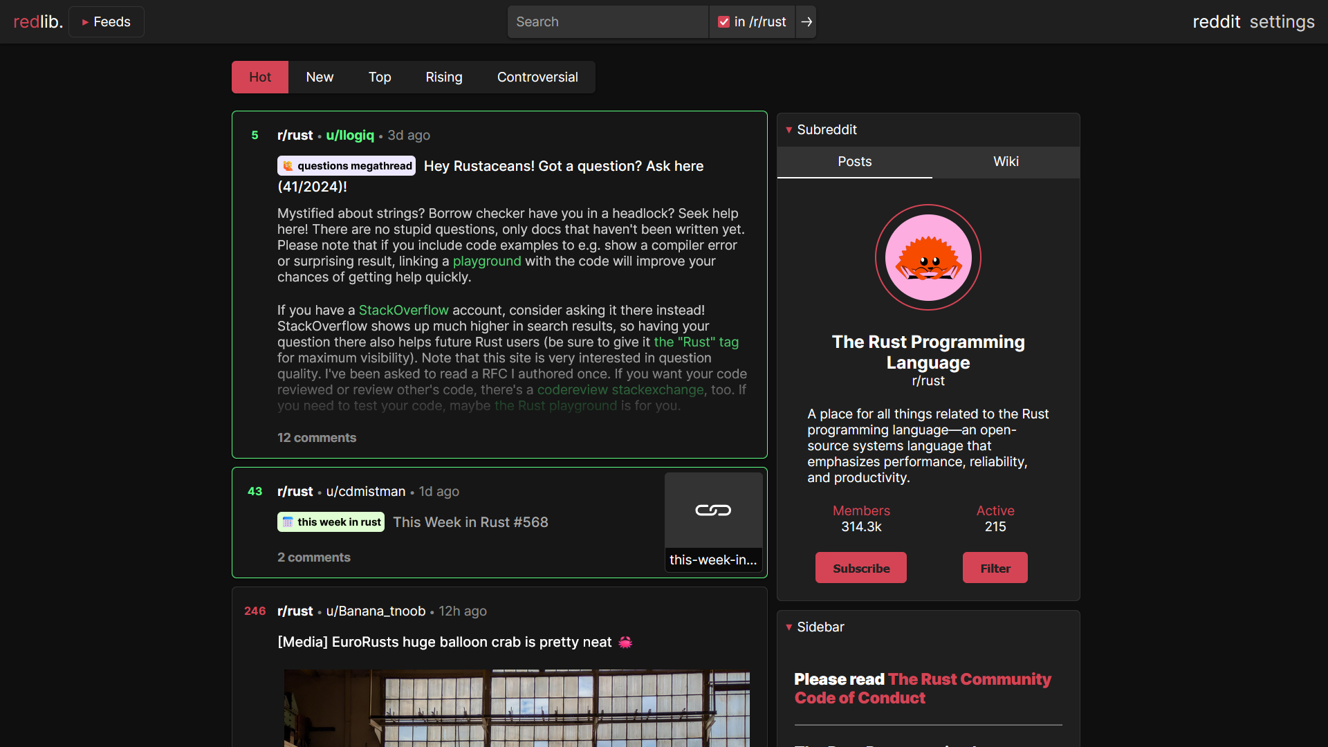 redlib screenshot 1