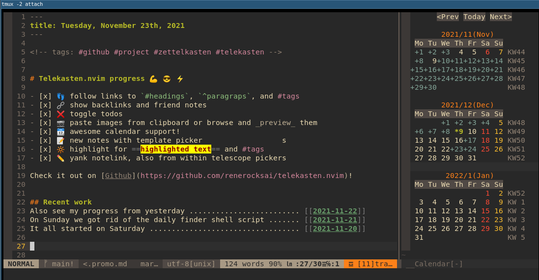 telekasten.nvim screenshot 2