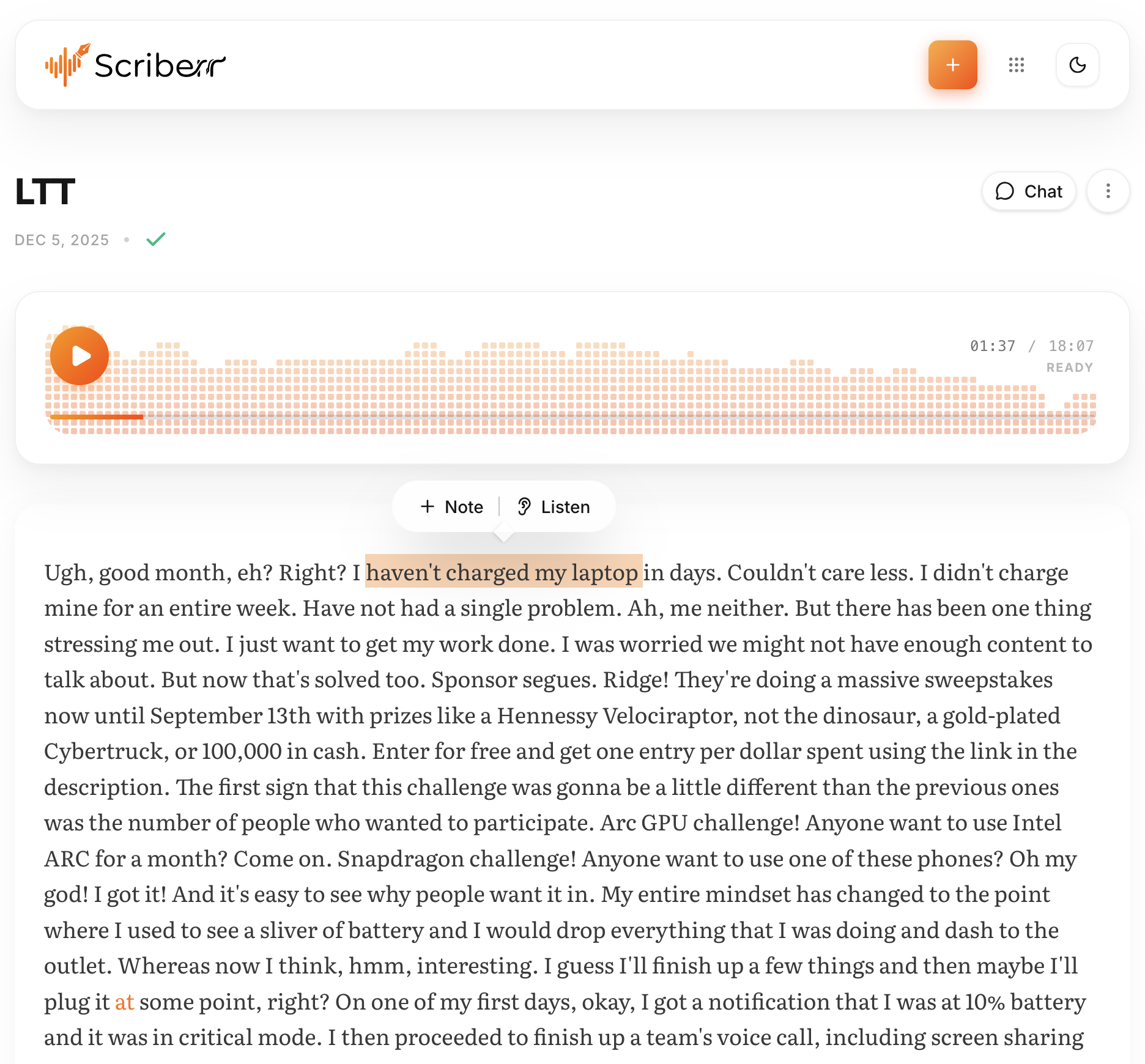 Scriberr screenshot 2
