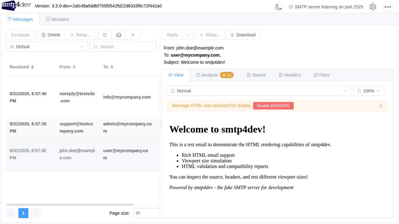smtp4dev screenshot 2