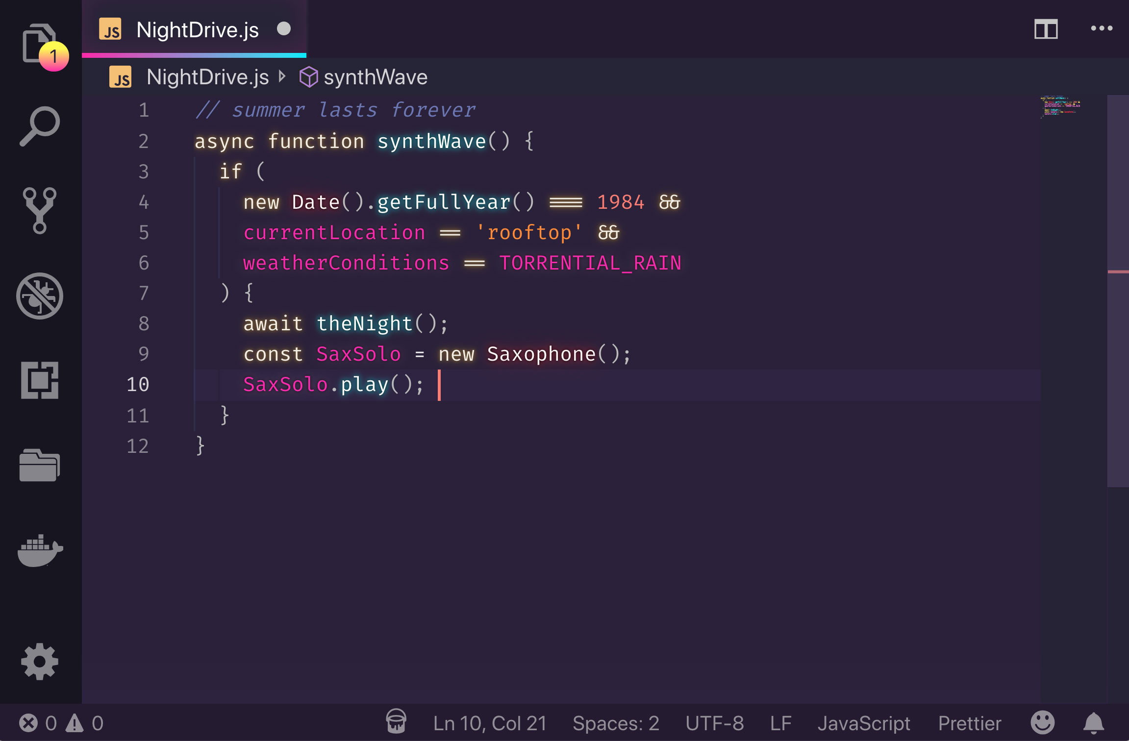 synthwave-vscode screenshot 2