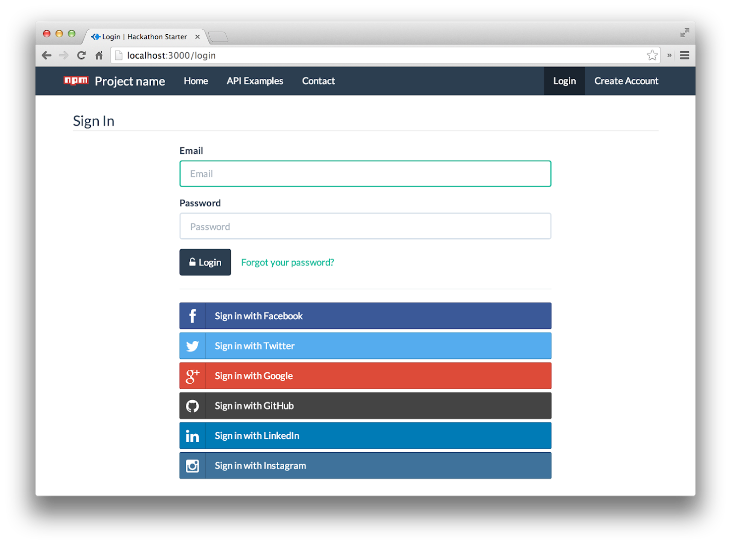 hackathon-starter screenshot 2