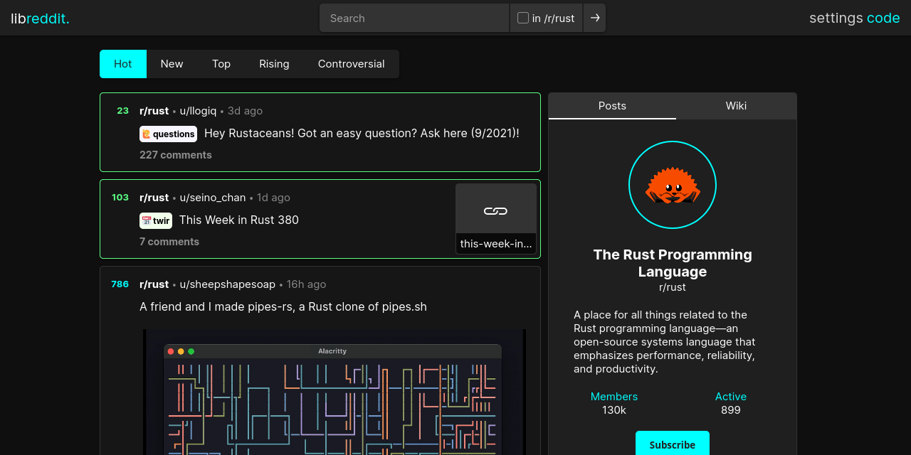 libreddit screenshot 1