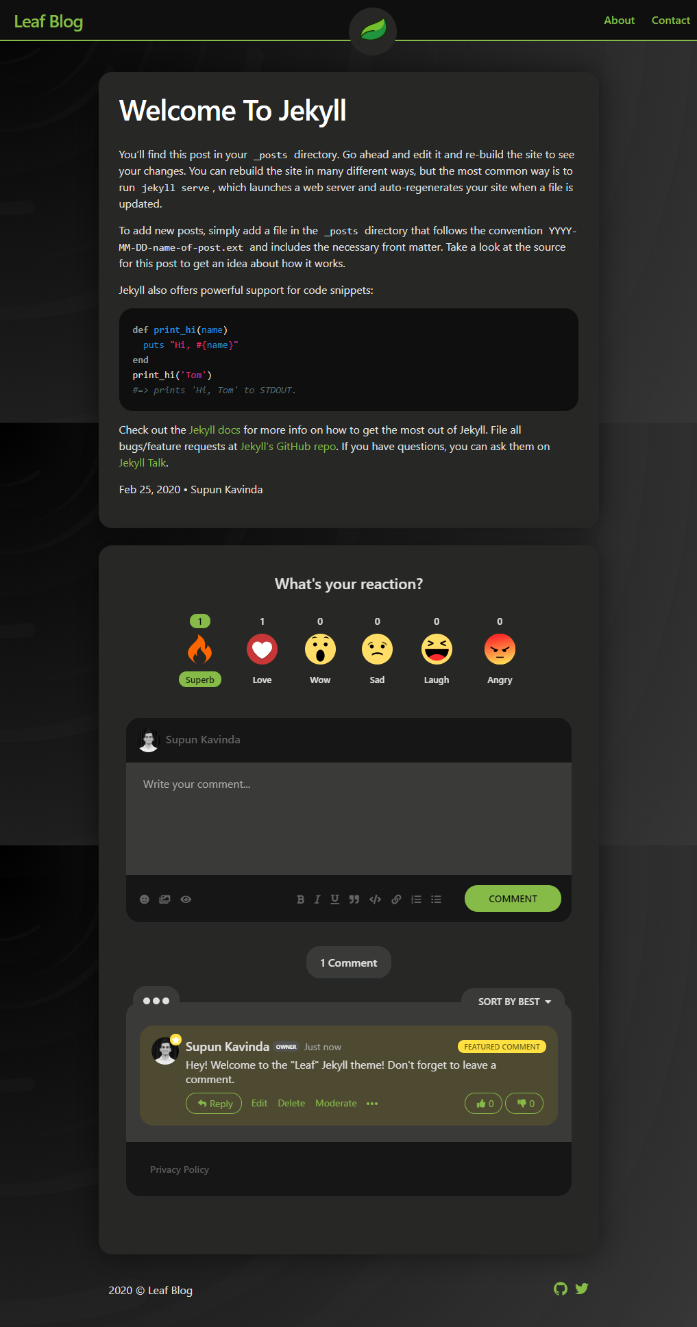 jekyll-theme-leaf screenshot 1