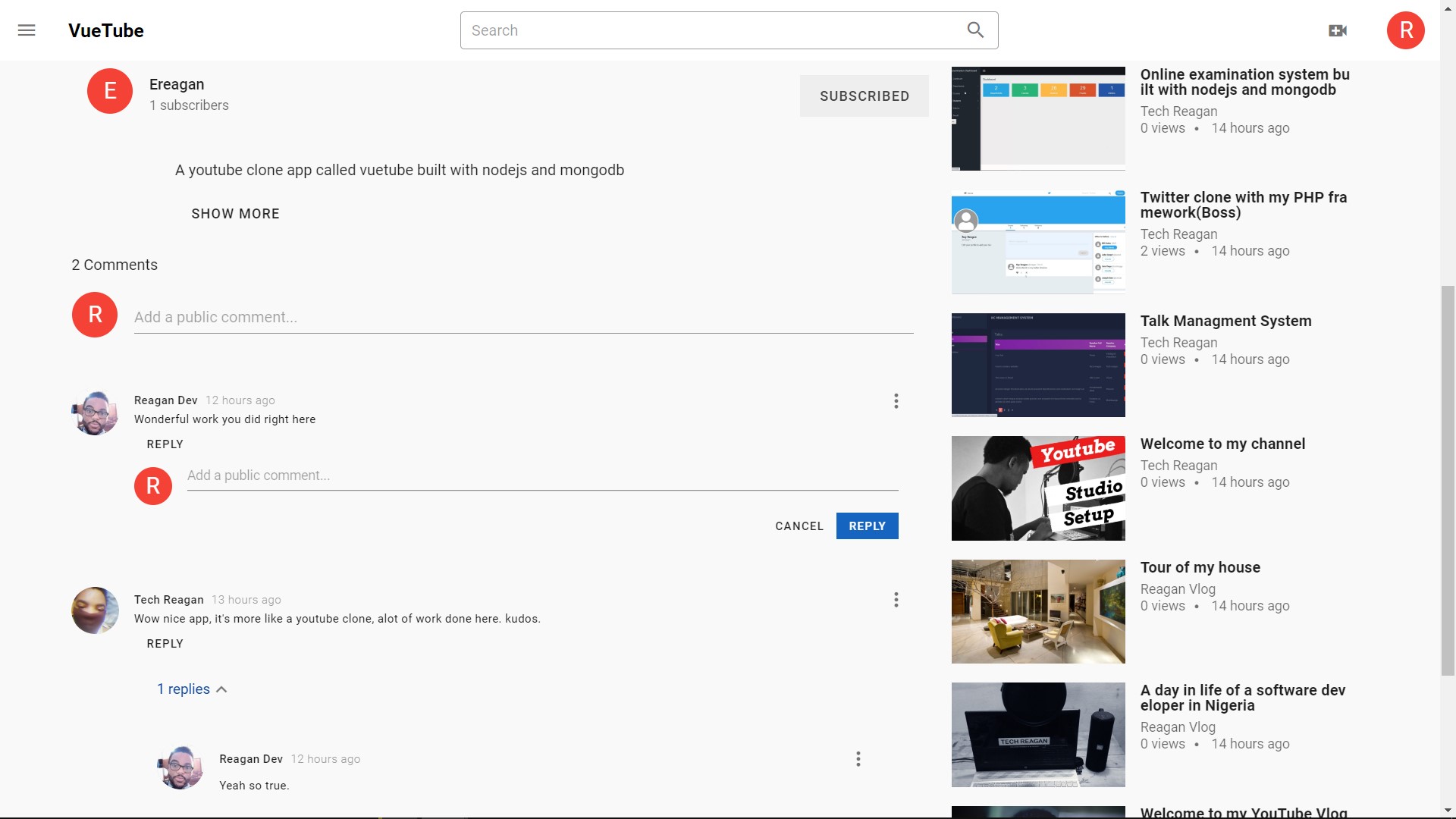 vue-nodejs-youtube-clone screenshot 11