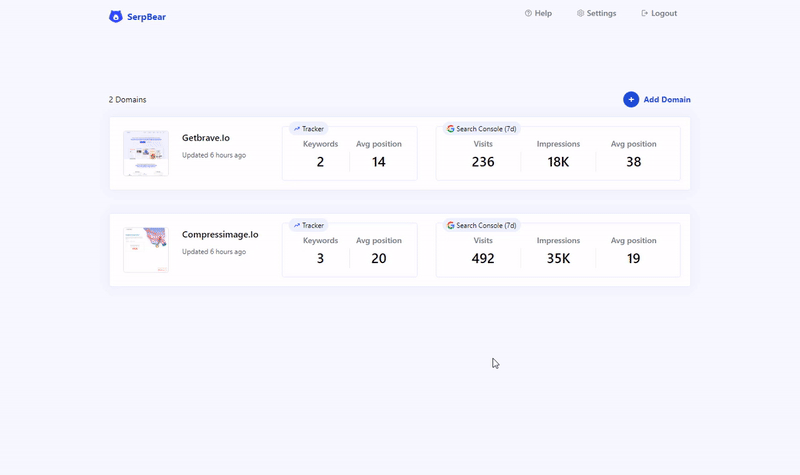 serpbear screenshot 2
