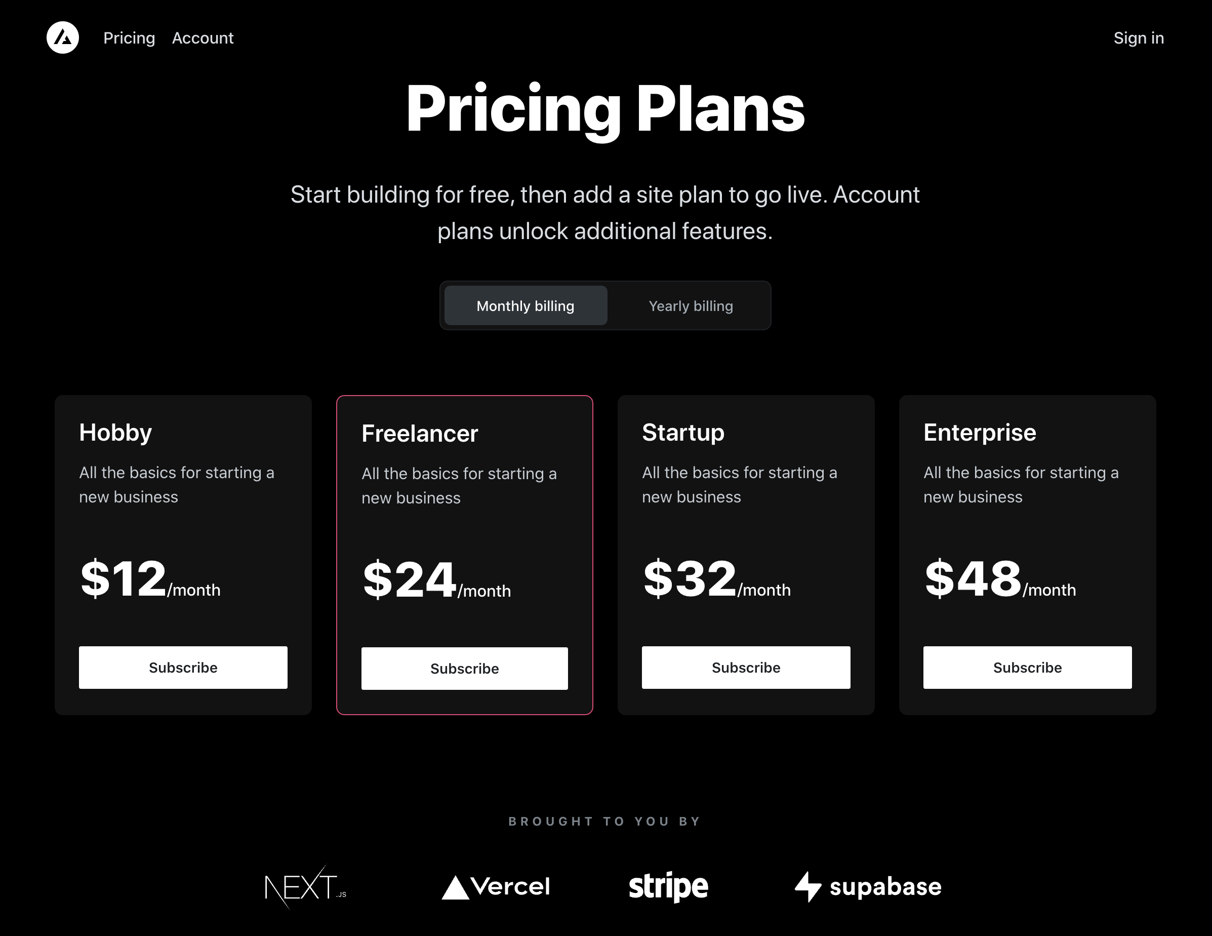 nextjs-subscription-payments screenshot 1