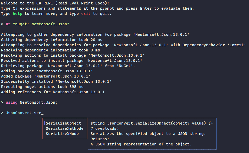 CSharpRepl screenshot 2