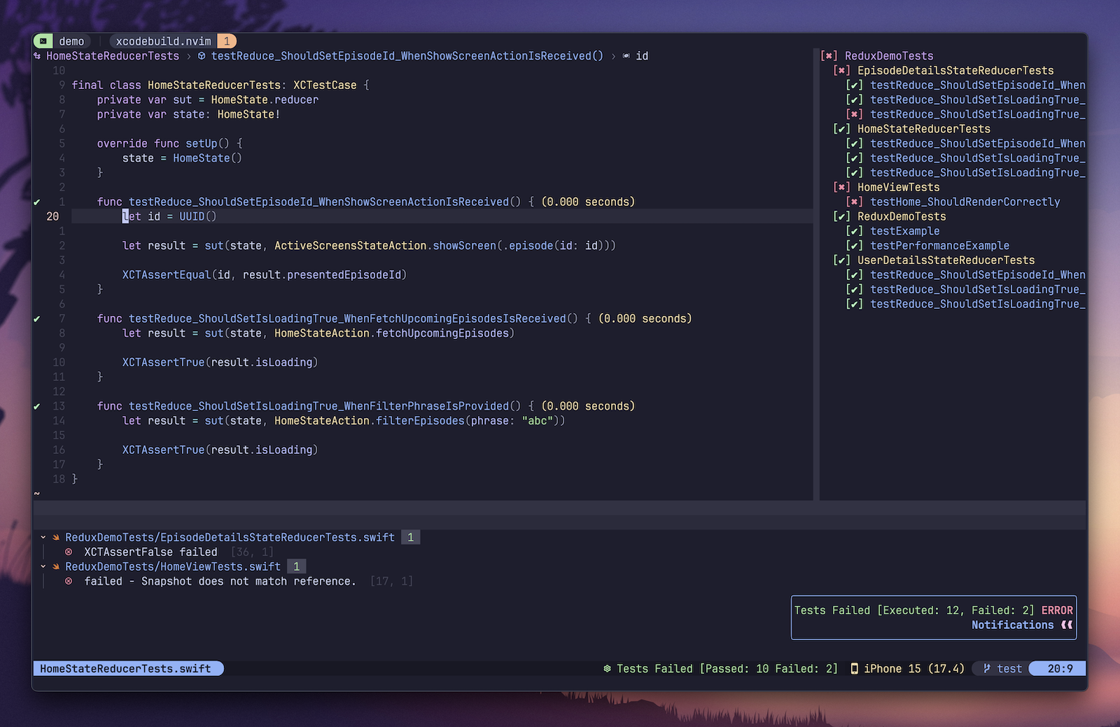 xcodebuild.nvim screenshot 1